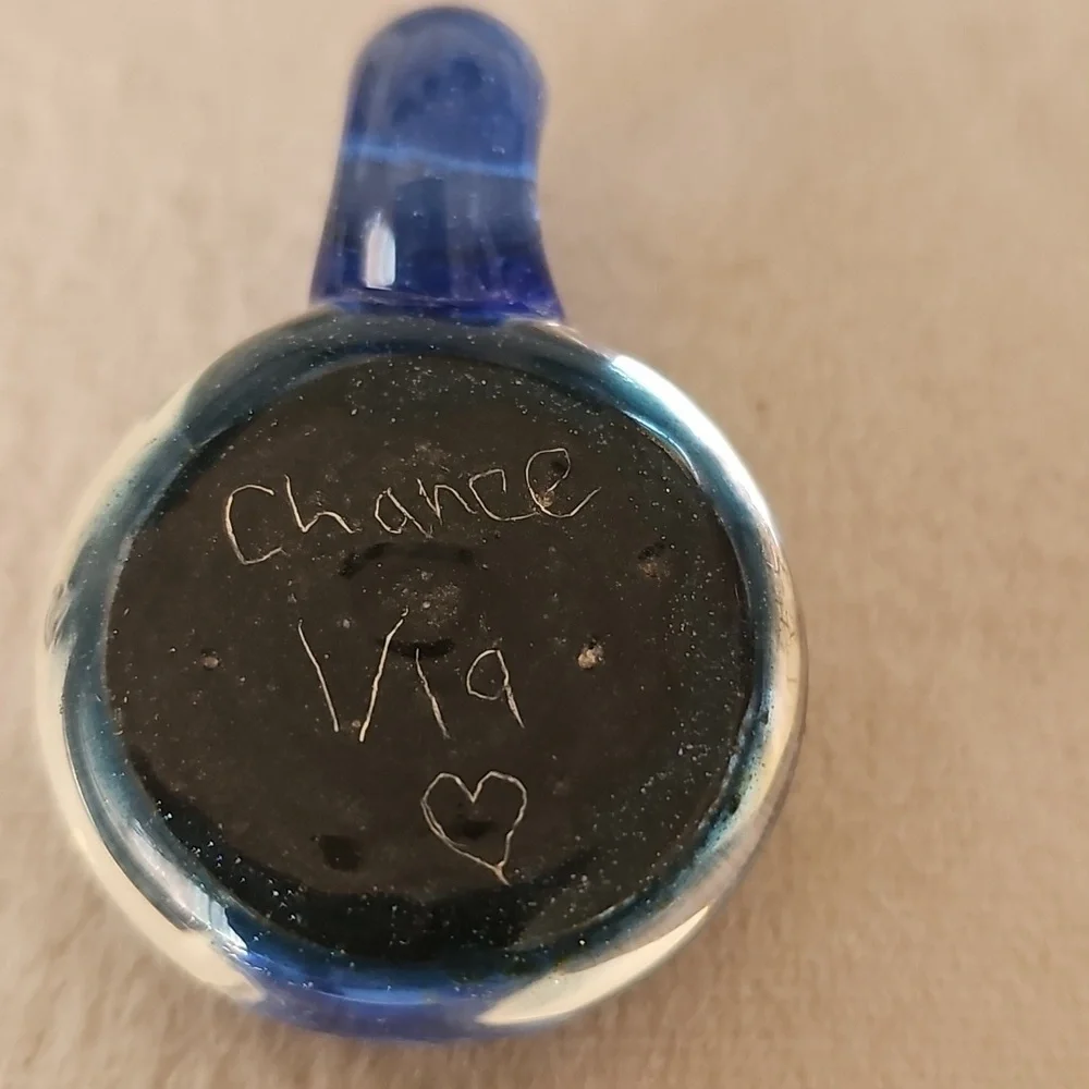 Handblown Blue and Black Glass Orb Pendant Necklace 18 Inches 🎲